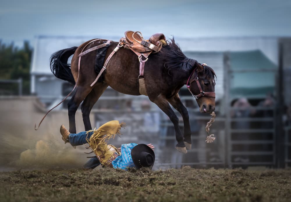 Cowboy Falls Bucking Horse by Irene Wu — canvas wall art