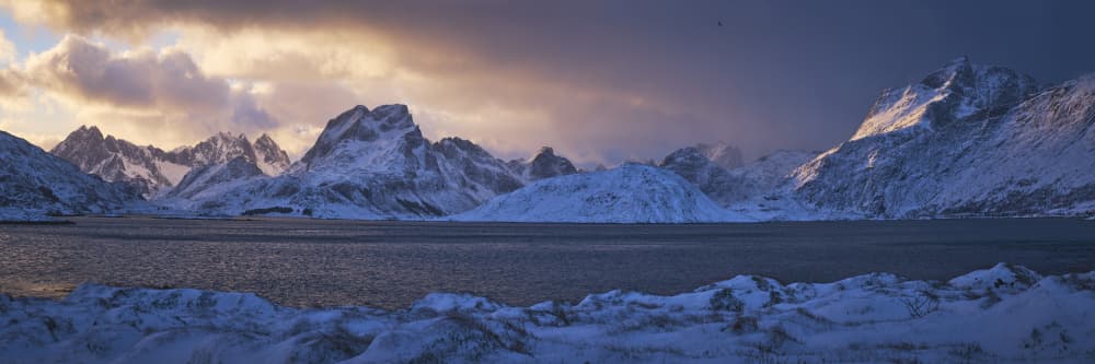 Snowy Mountains Fjord by Hamed Bank — canvas wall art
