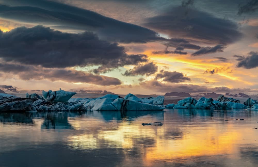 Glacial Lagoon Sunset Glow by Keller — canvas wall art
