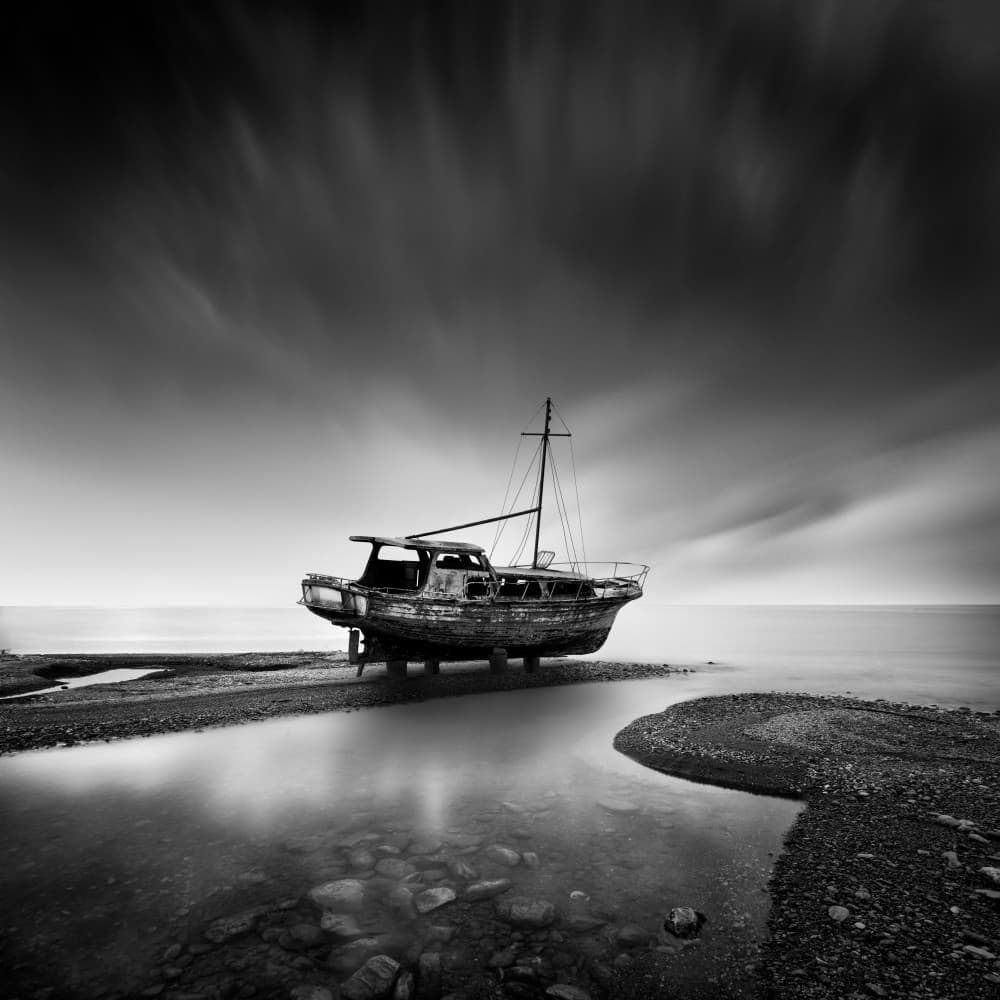 Abandoned Boat on Shore by George Digalakis — canvas wall art