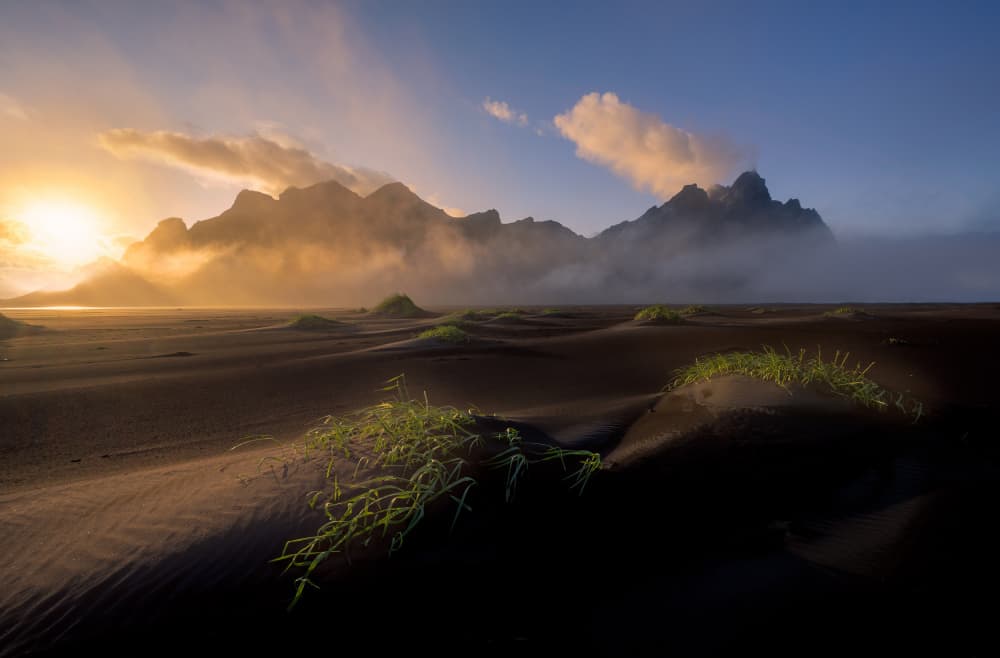 Golden Foggy Mountain Sunrise by John J. Chen — canvas wall art