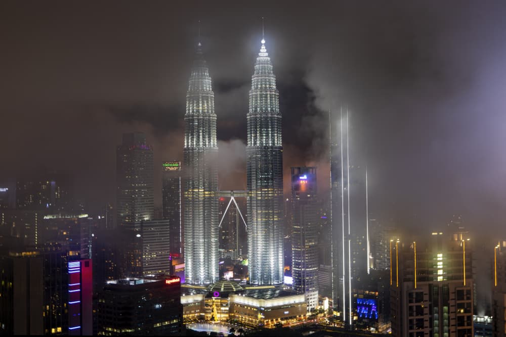 Twin Towers Foggy Night by Alessandro Catta — canvas wall art