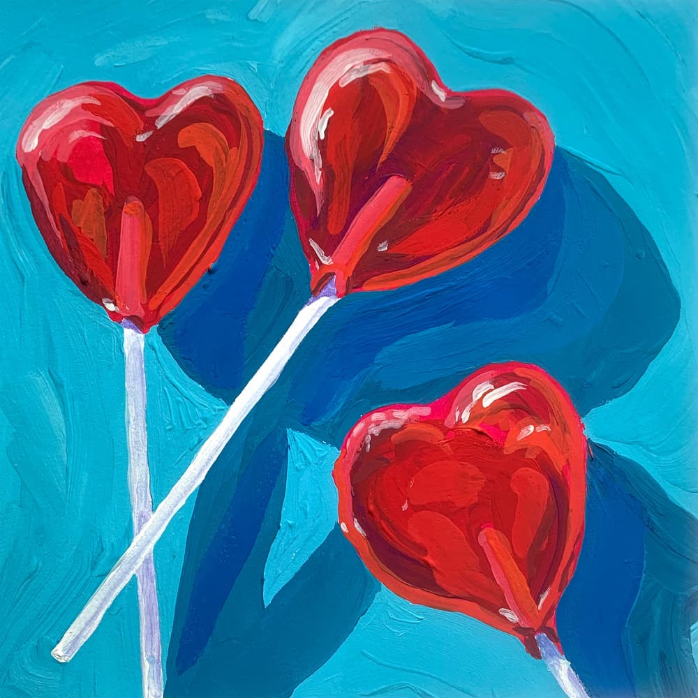 Sweet Red Heart Lollipops by Pauline Wegman | Key and Sea Creative — canvas wall art