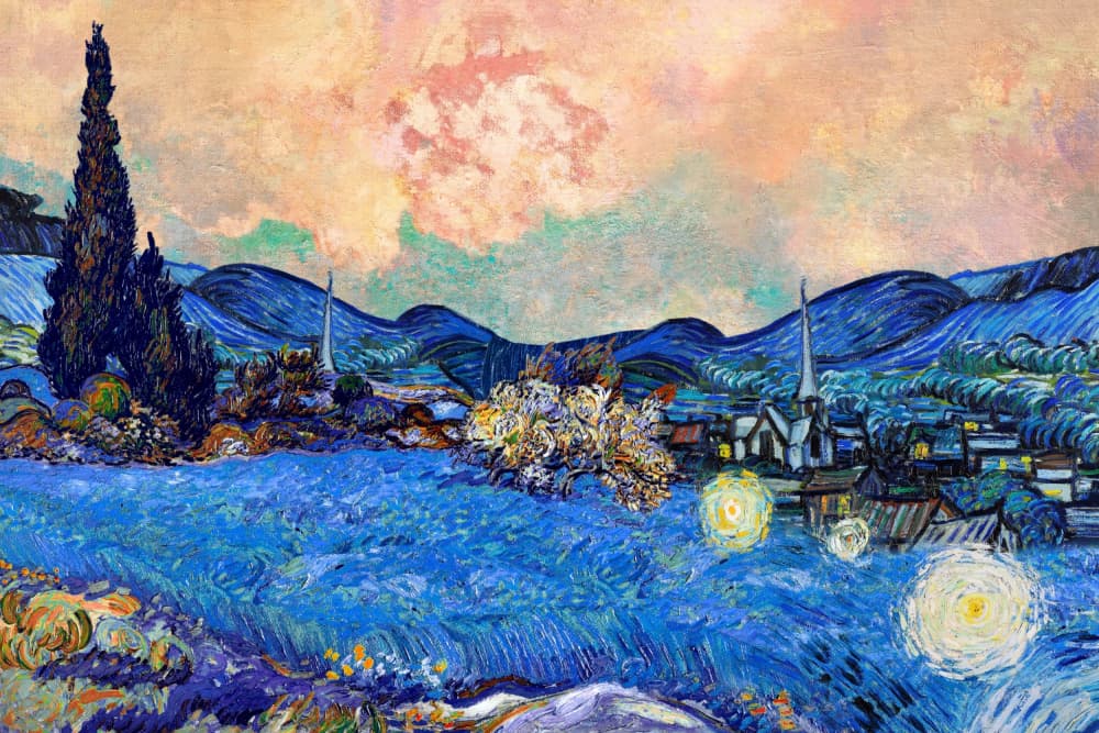 Starry Night Village by Mathieu jeuf — canvas wall art