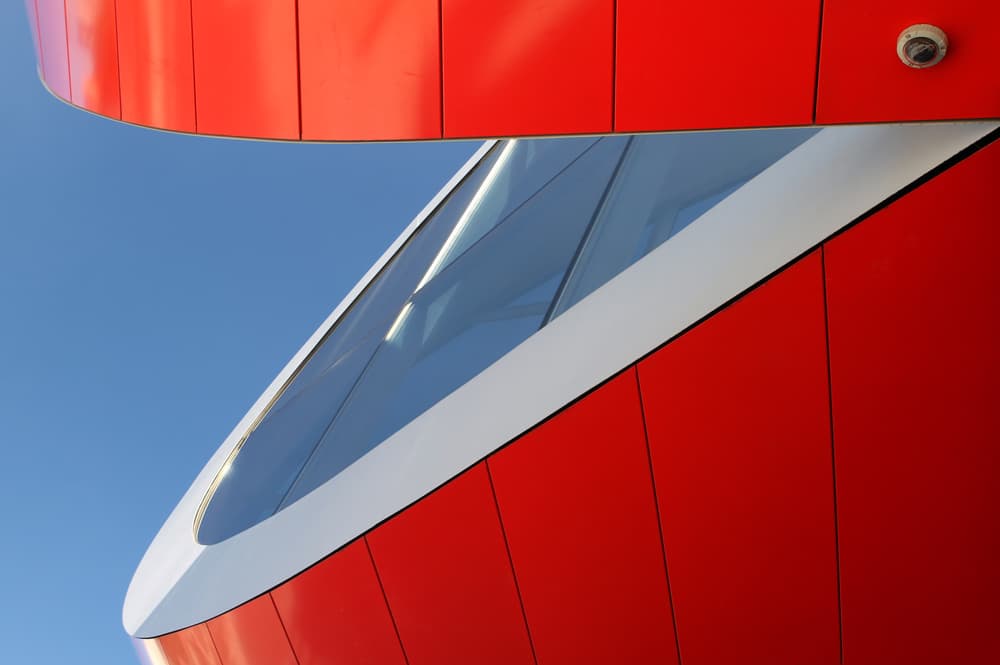 Dynamic Red Architecture by Hans-Wolfgang Hawerkamp — canvas wall art