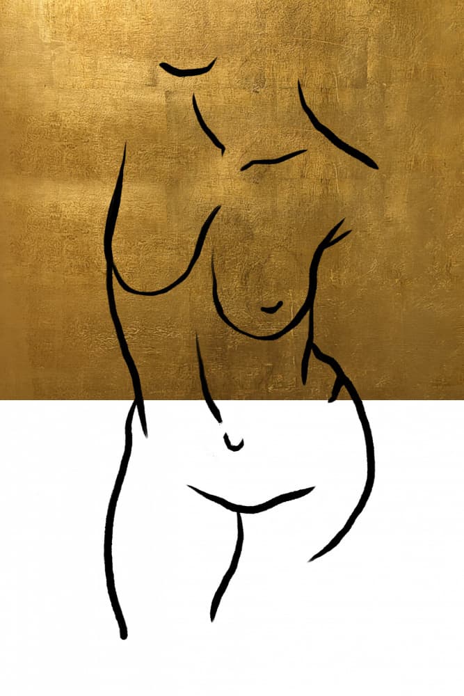 Golden Nude Line Art by Fun Qui — canvas wall art