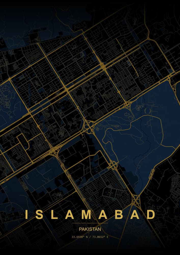 Islamabad Golden Night Map by HUGO — canvas wall art