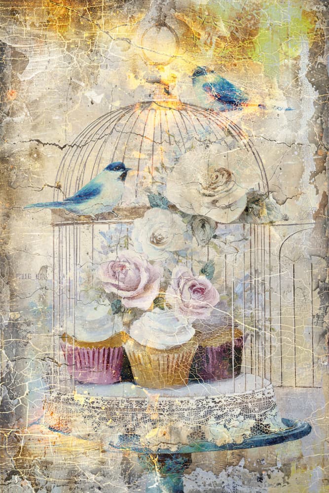 Romantic Birdcage and Cupcakes by Rafal Kulik — canvas wall art