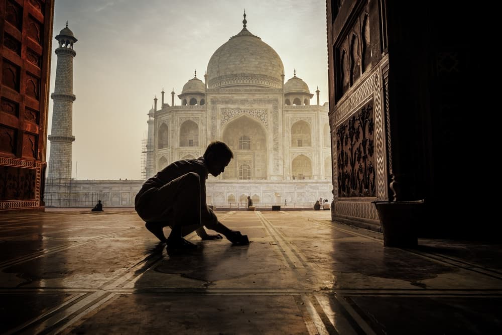 Taj Mahal Morning Ritual by Pavol Stranak — canvas wall art