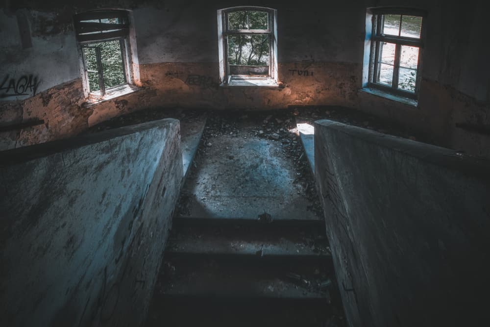 Abandoned Stairwell Light by Dariusz Budyta — canvas wall art