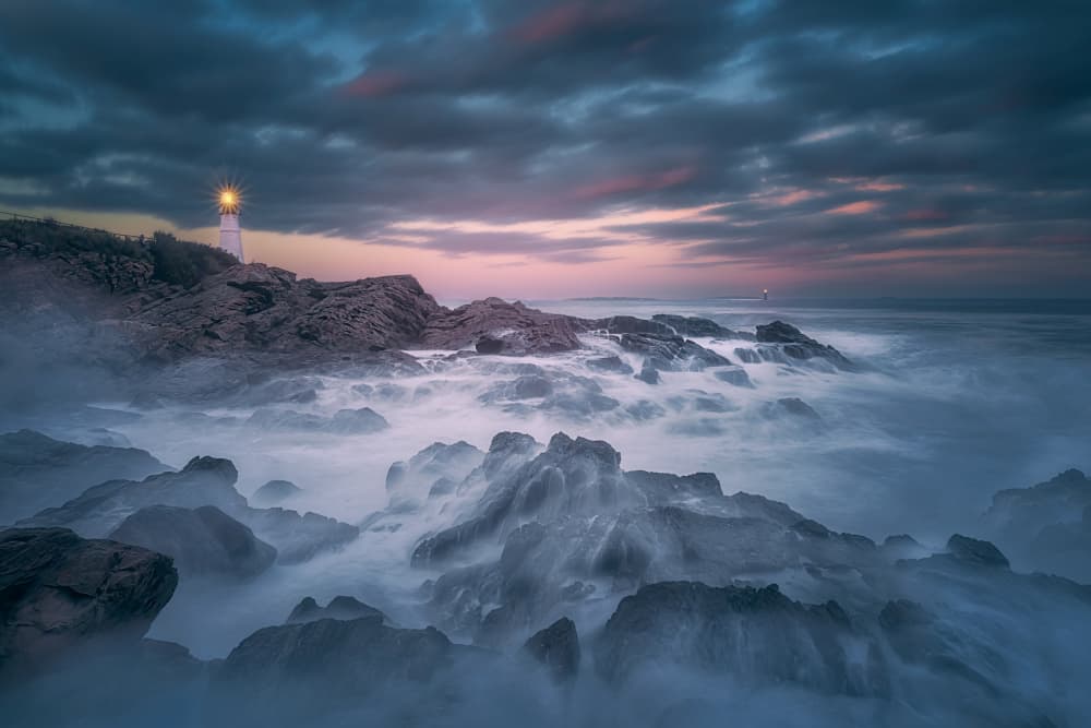 Twilight Lighthouse Coast by Ben.C.L — canvas wall art