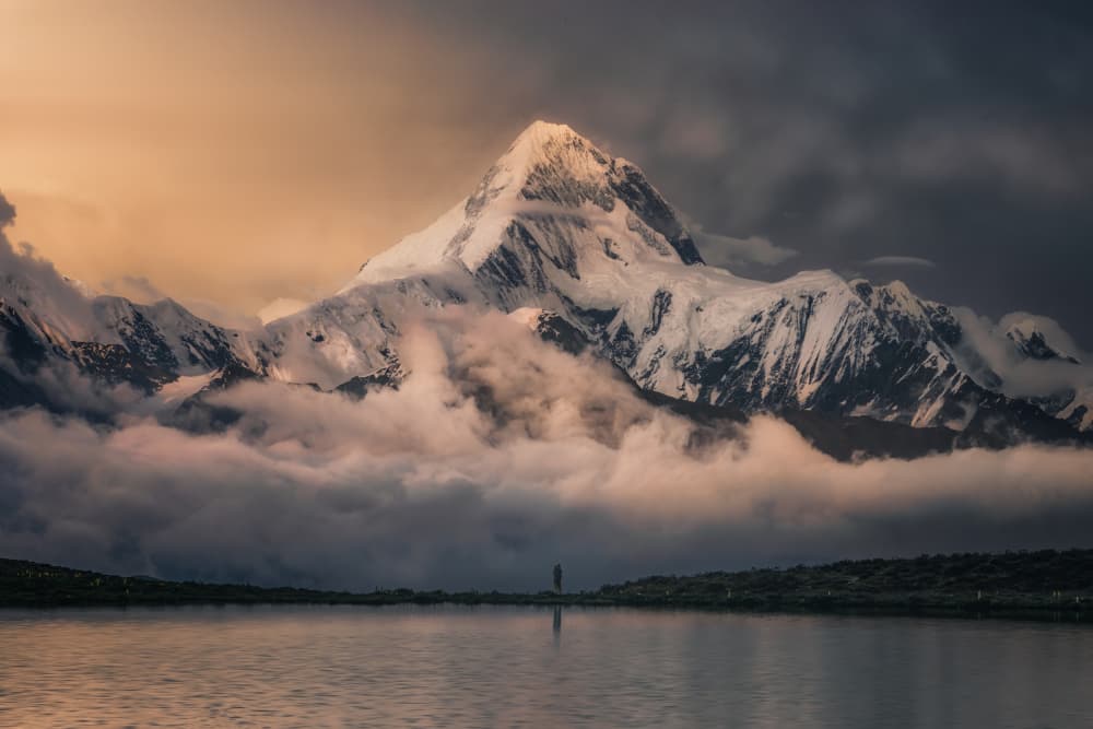 Golden Peak Mountain Lake by Yuan Cui — canvas wall art