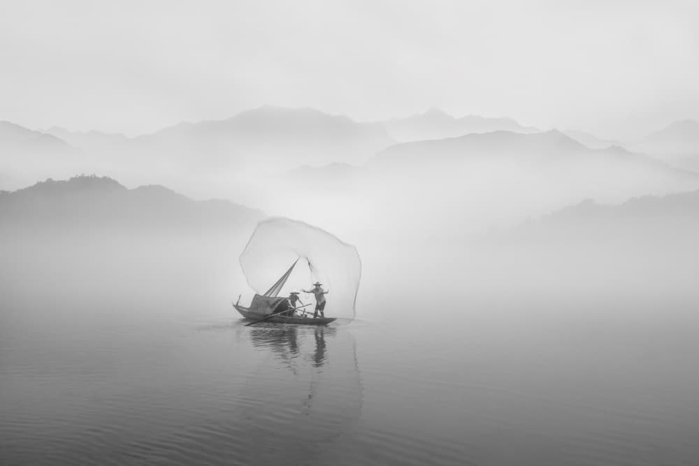 Misty Mountain Fishing by Irene Wu — canvas wall art