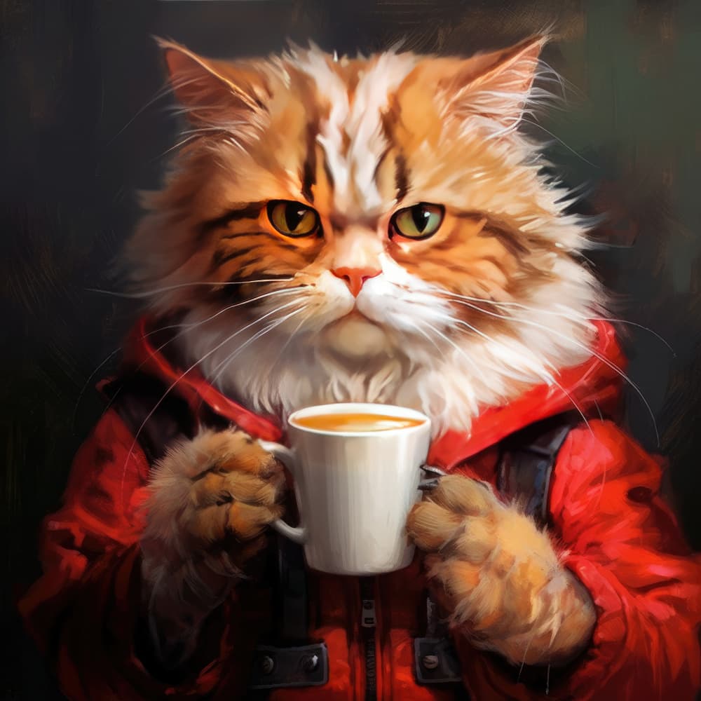 Grumpy Cat With Mug by Justyna Jaszke — canvas wall art