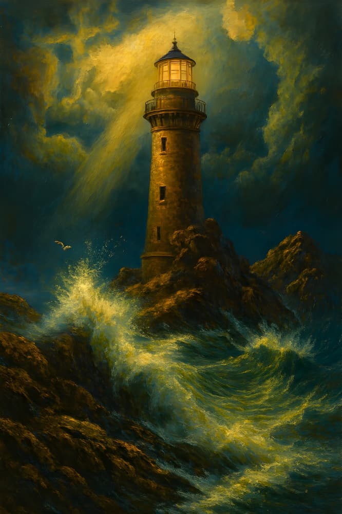 Lighthouse on Stormy Sea by HUGO — canvas wall art