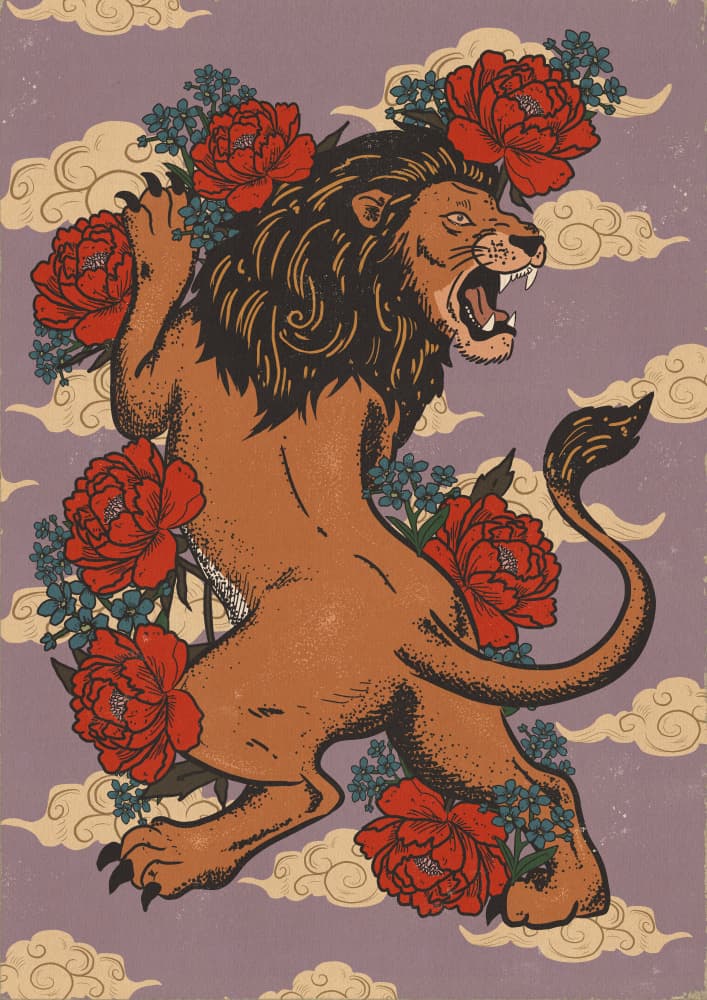 Roaring Floral Lion by Nicholas — canvas wall art