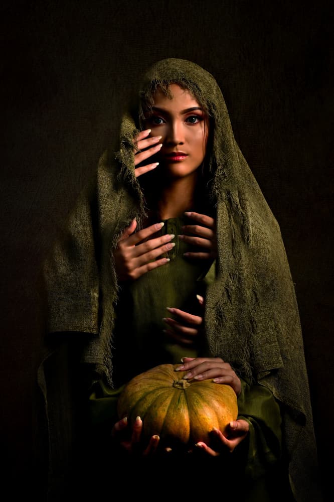 Mysterious Woman with Pumpkin by Ajar Setiadi — canvas wall art