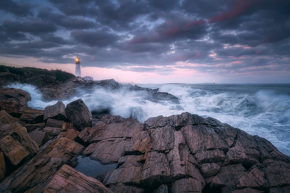 Crashing Waves Lighthouse by Ben.C.L — canvas wall art