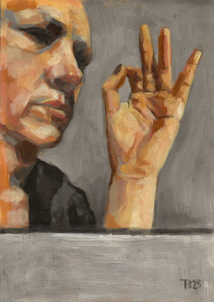 Contemplative OK Gesture by Tore Bahnson — canvas wall art