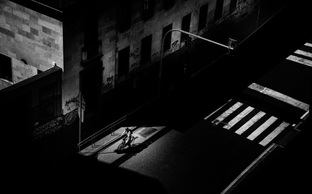Urban Cyclist Geometry by Antonio Grambone — canvas wall art