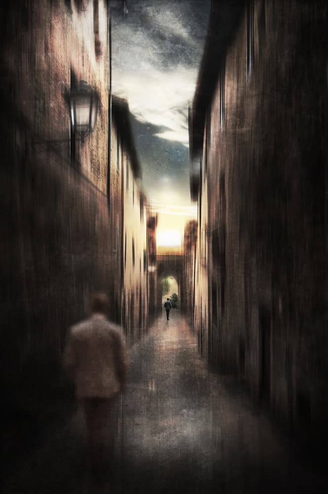 Man In Dreamlike Alley by Nicodemo Quaglia — canvas wall art