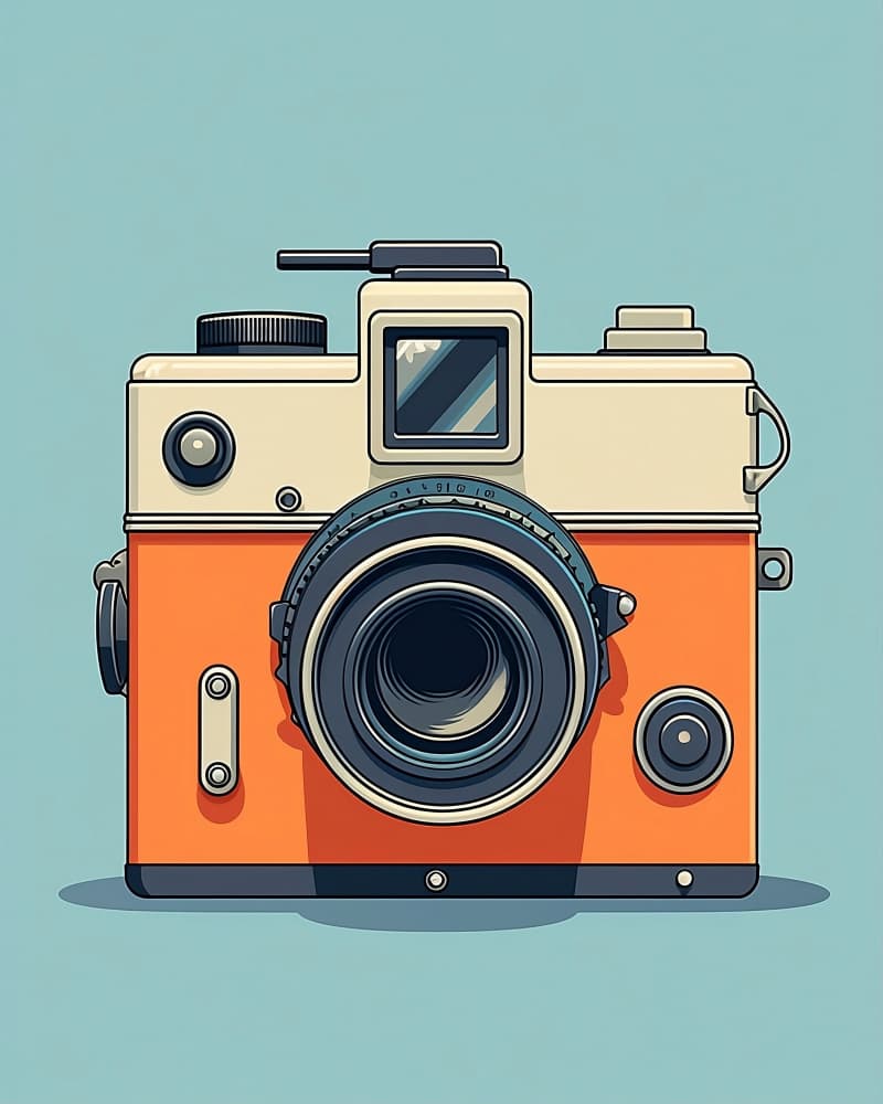Classic Orange Camera by Emiliano Deificus — canvas wall art