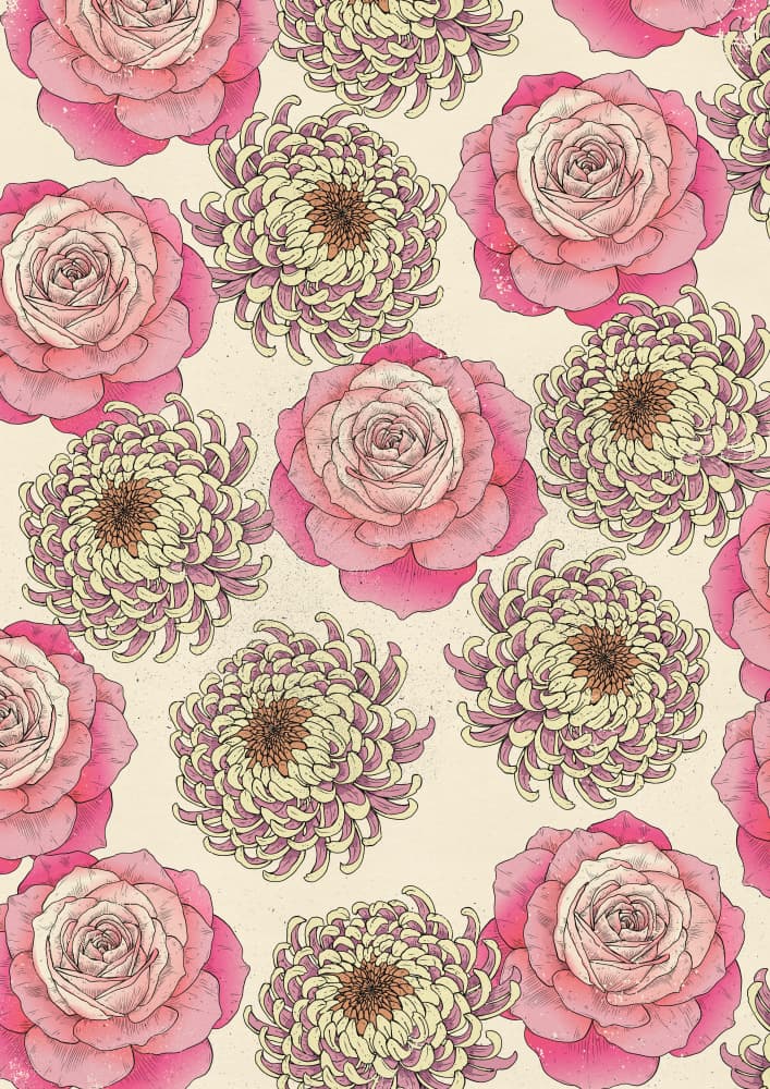 Pink Roses Chrysanthemum Pattern by Nicholas — canvas wall art