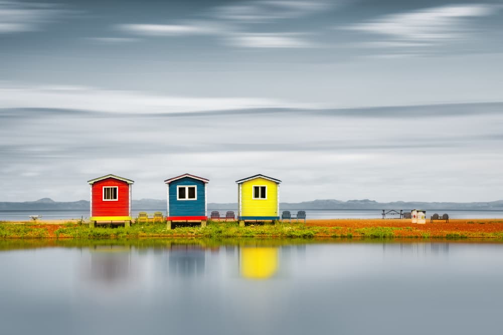 Colorful Lake Cabins by Li Ying — canvas wall art