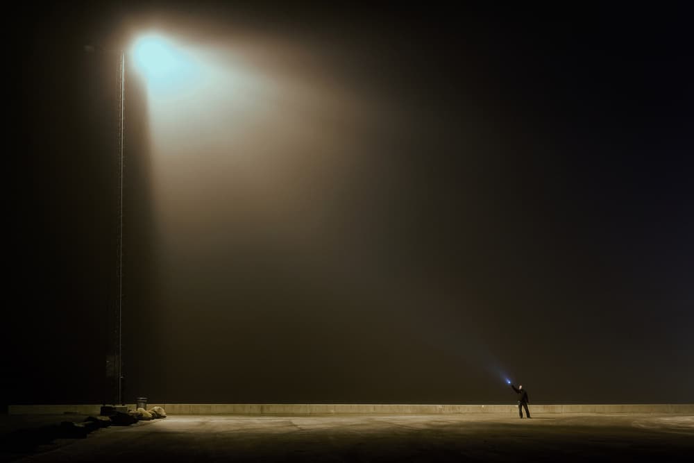 Lone Figure Foggy Night by Leif Løndal — canvas wall art