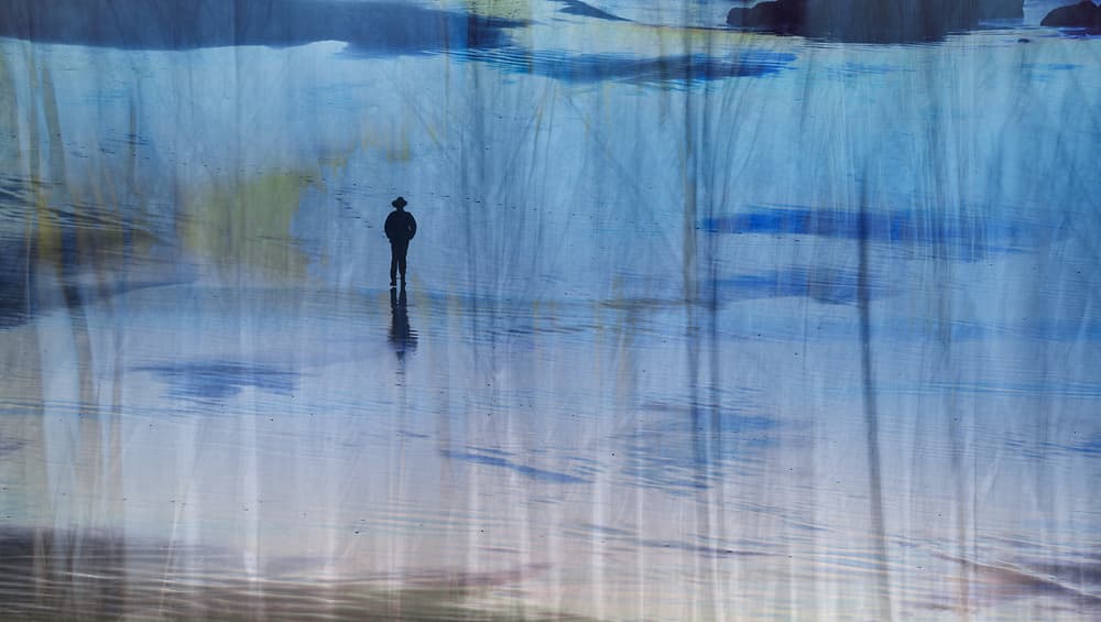 Solitary Man Blue Reflection by Shenshen Dou — canvas wall art
