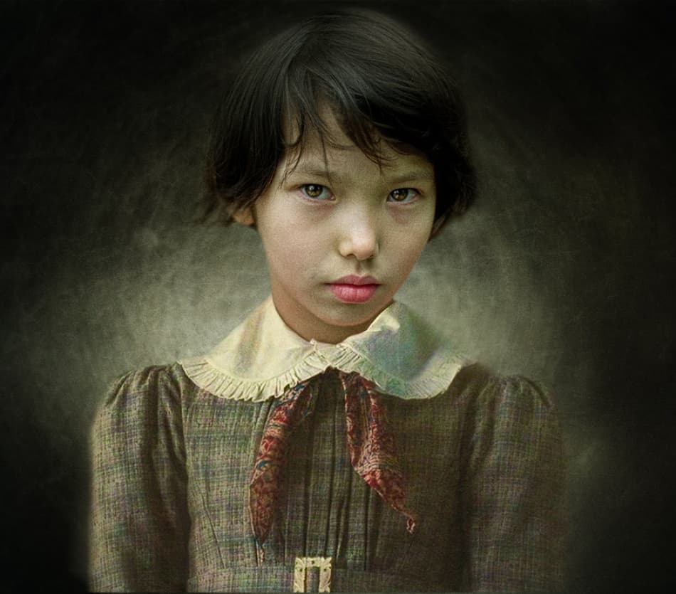 Pensive Child Portrait by Svetlana Melik-Nubarova — canvas wall art