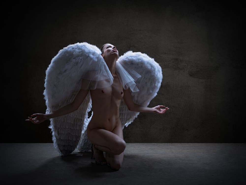 Nude Angel Praying by Luc Stalmans — canvas wall art