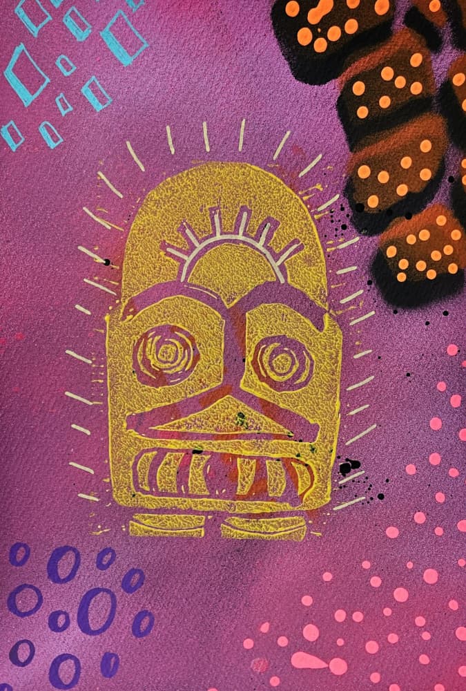 Golden Tribal Mask by Olea Huuska — canvas wall art