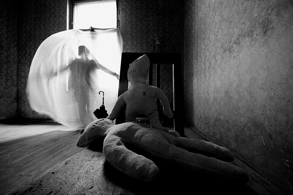 Haunting Dolls Window by mario grobenski - psychodaddy — canvas wall art