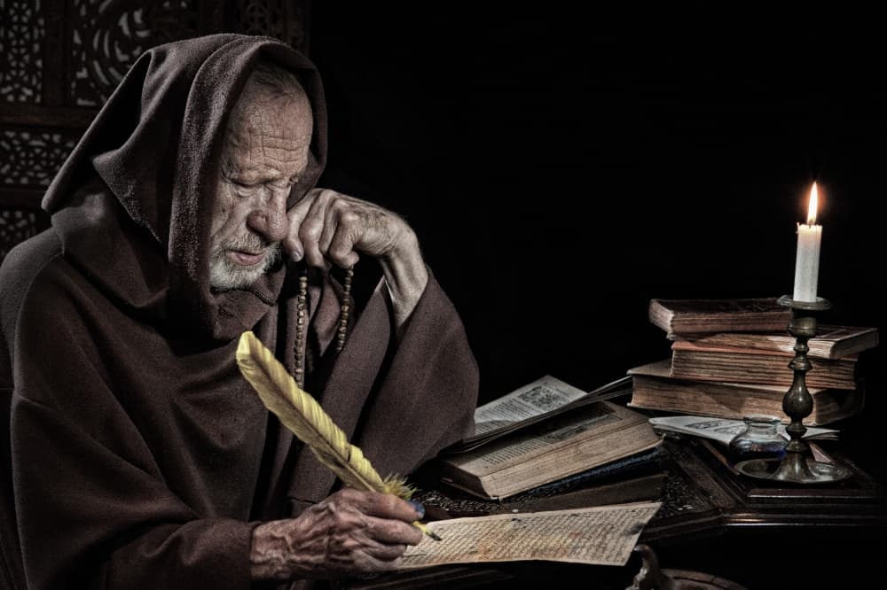 Monk Writing by Candlelight by Derek Galon MA FRPS FOPS — canvas wall art