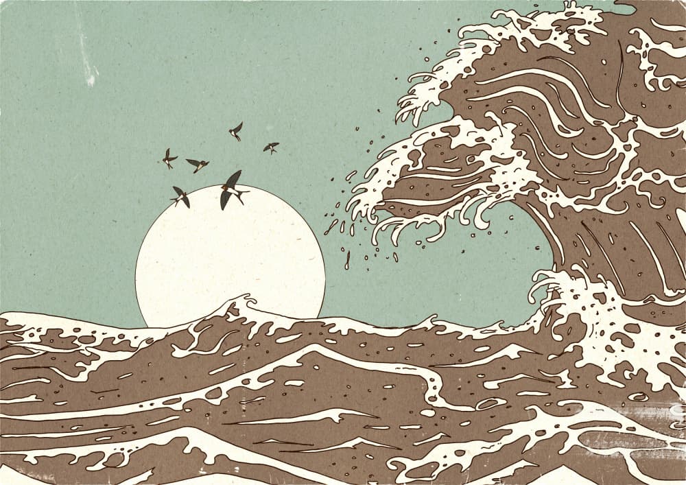 Great Wave Sun Birds by Nicholas — canvas wall art