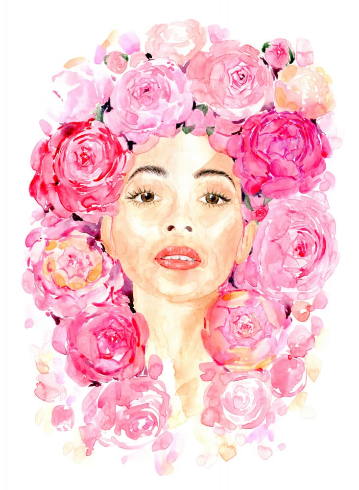 Pink Floral Portrait by Rosana Laiz Blursbyai — canvas wall art