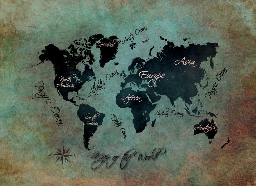 Vintage World Map by Justyna Jaszke — canvas wall art