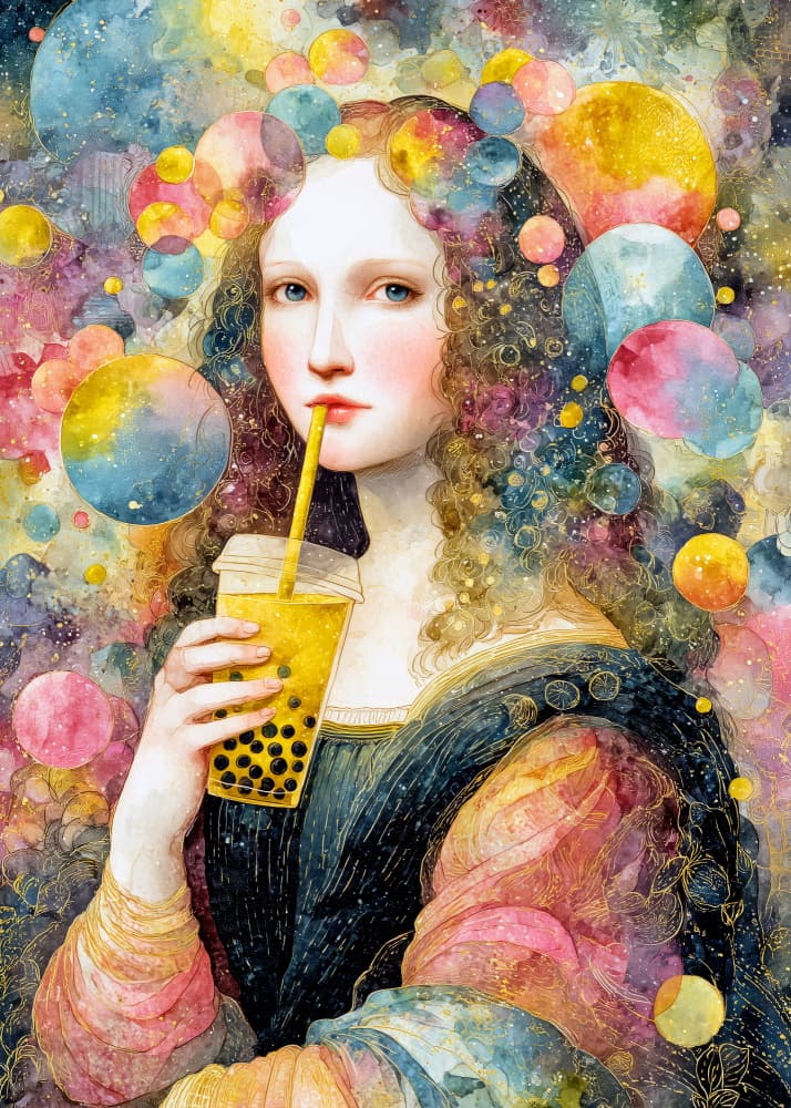 Colorful Bubble Tea Portrait by Justyna Jaszke — canvas wall art