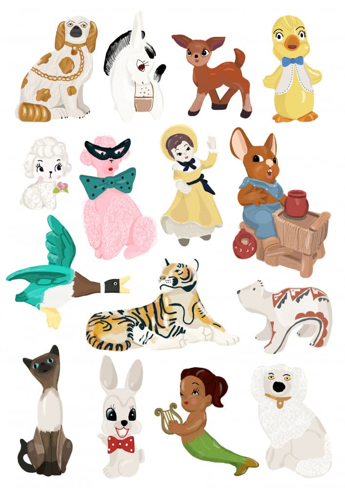 Vintage Animal Figurines by Hanna Melin — canvas wall art