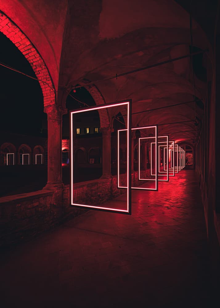 Red Geometric Tunnel by Marco Tagliarino — canvas wall art