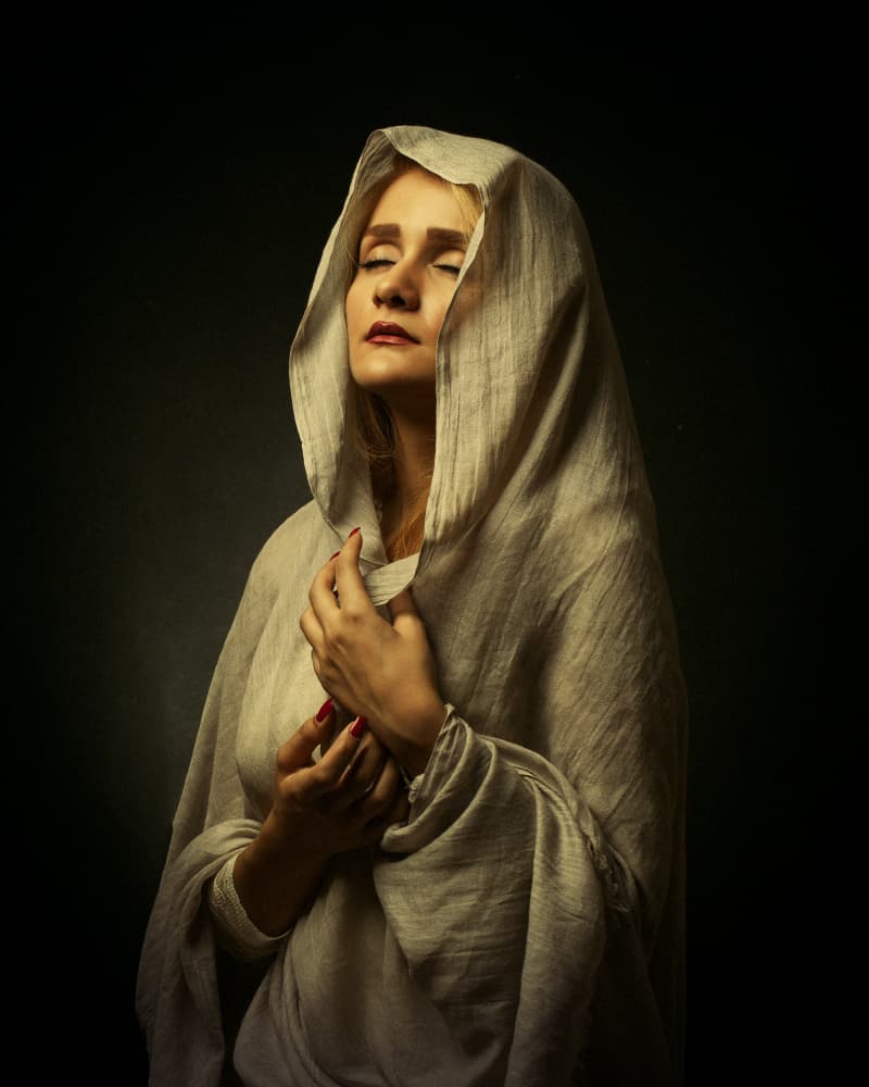 Serene Hooded Woman by Mehdi Mokhtari — canvas wall art