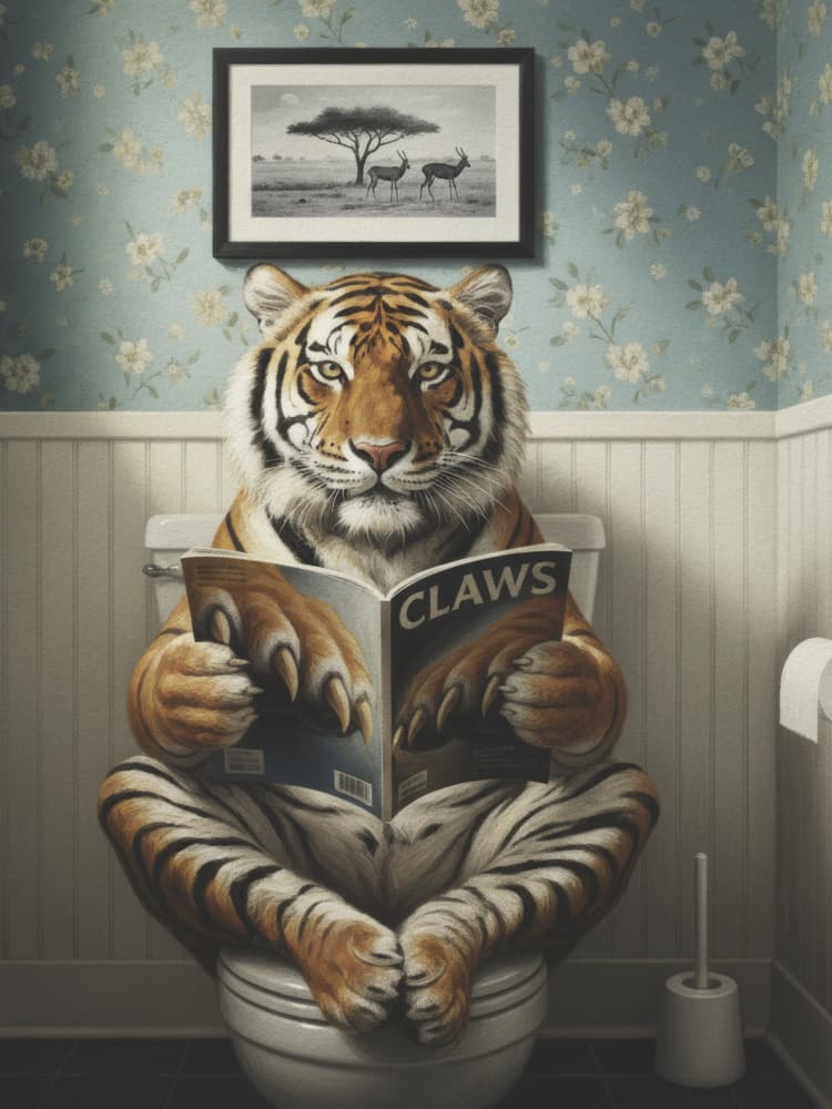 Whimsical Tiger Reading Claws by Andreas Magnusson — canvas wall art
