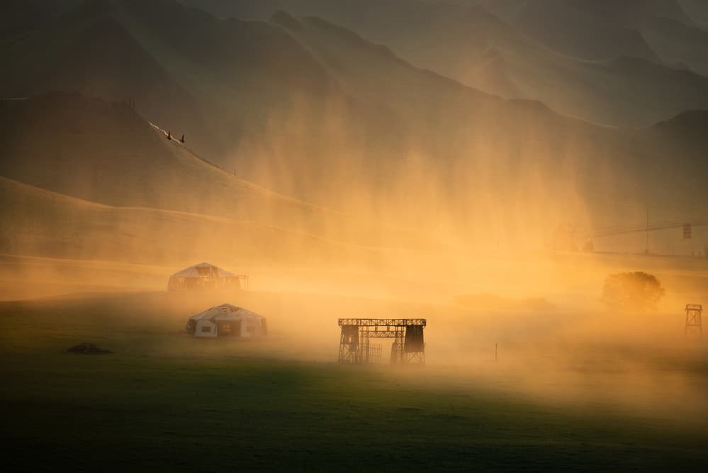 Yurts in Golden Mist by Simoon — canvas wall art