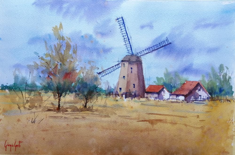 Rustic Windmill Landscape by Giorgio Gosti — canvas wall art