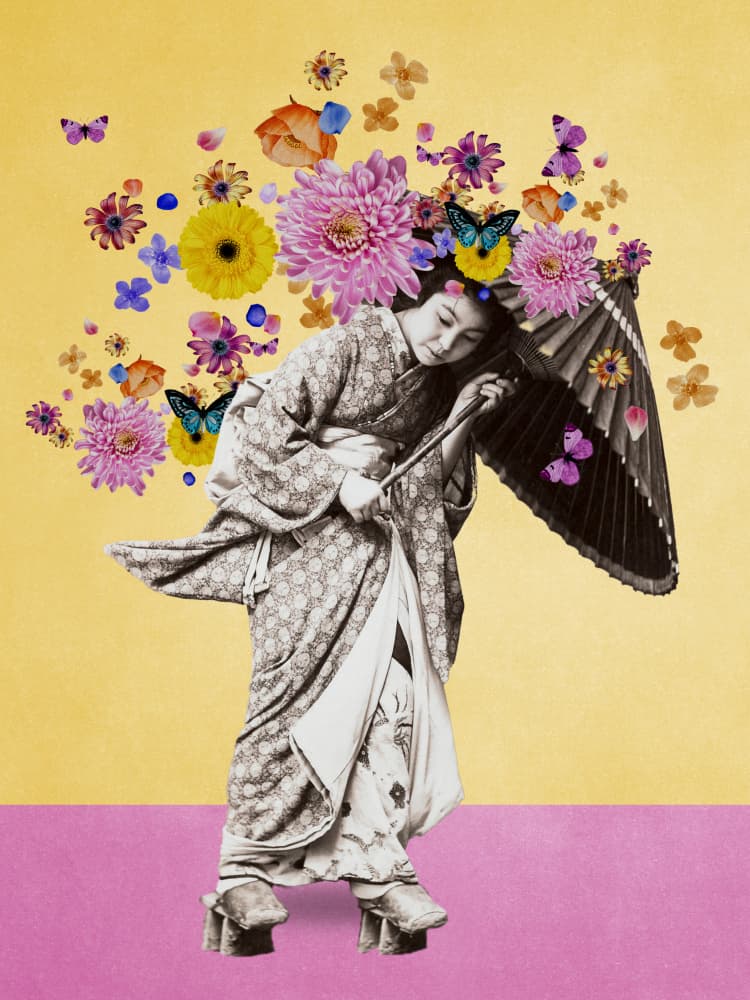Elegant Kimono Floral Fantasy by Marja van den Hurk — canvas wall art