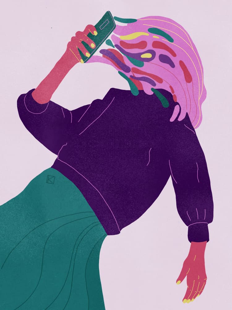 Phone Spills Colorful Hair by Sylwia Kubus — canvas wall art