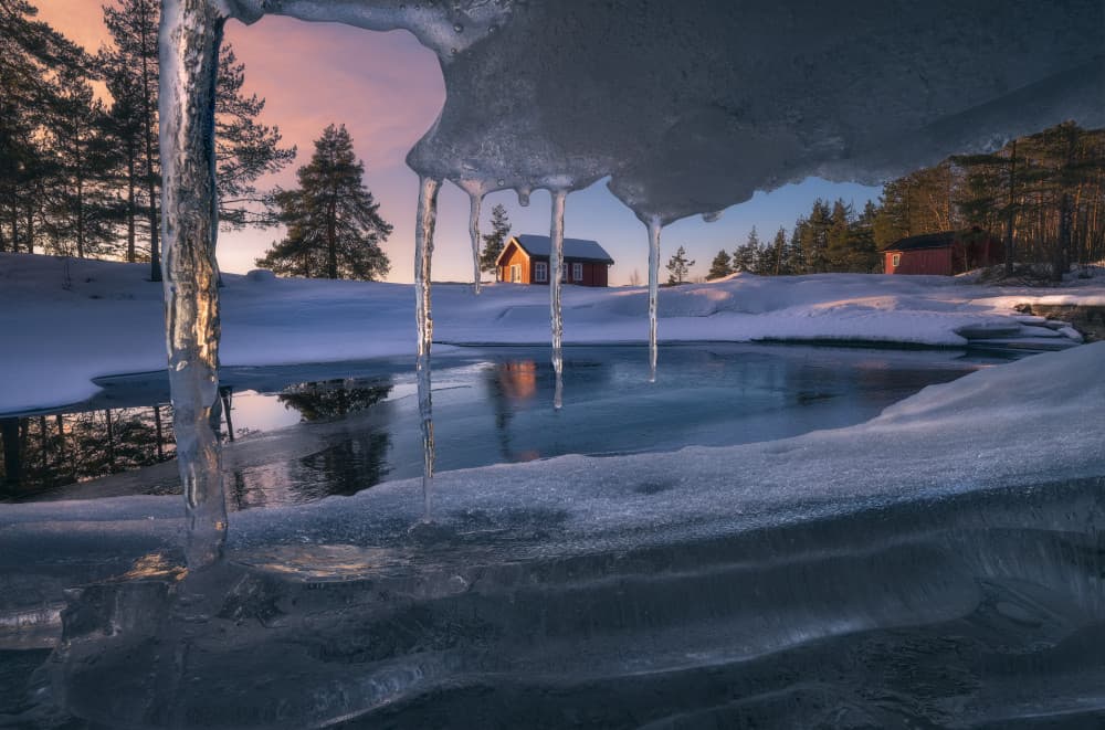 Icy Reflections Cabin by Ole Henrik Skjelstad — canvas wall art