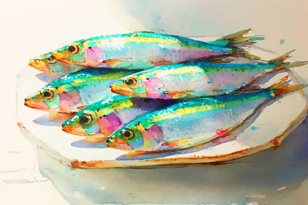 Vibrant Sardine Platter by Treechild — canvas wall art