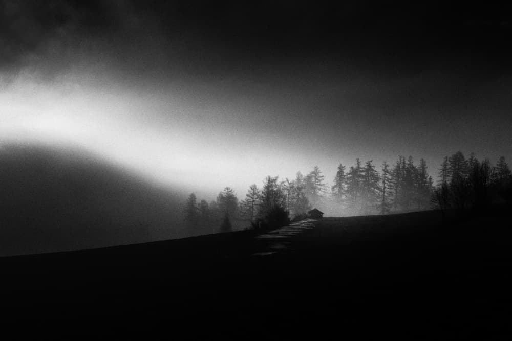 Mysterious Foggy Cabin by Peter Svoboda MQEP — canvas wall art